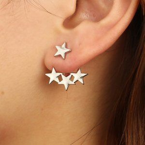 Ear Jacket Stud Earrings Silver Plated Pentagram